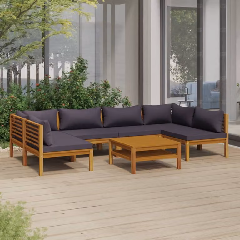 The Living Store Set da giardino da 7 pezzi con cuscino in legno massiccio di acacia