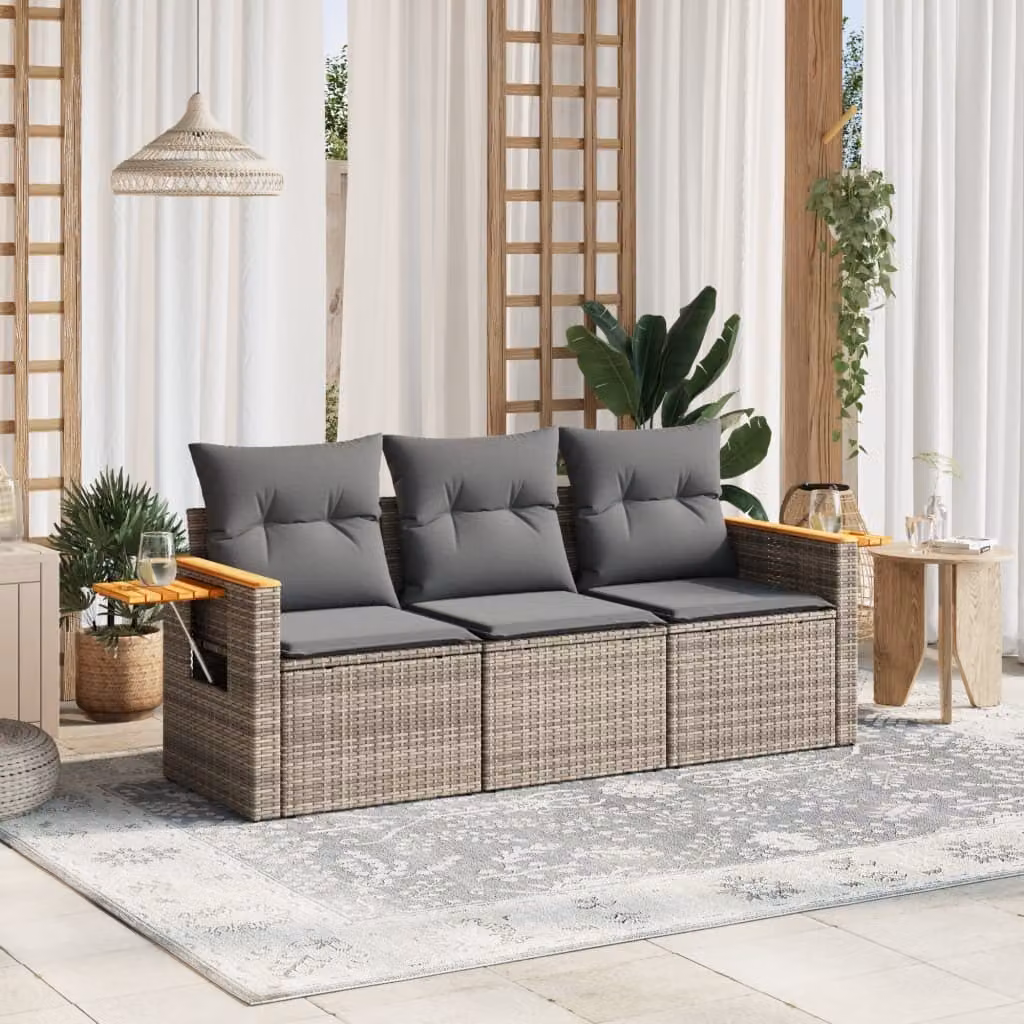 Maison Exclusive - Set Divani da Giardino 3 pz con Cuscini Grigio in Polyrattan