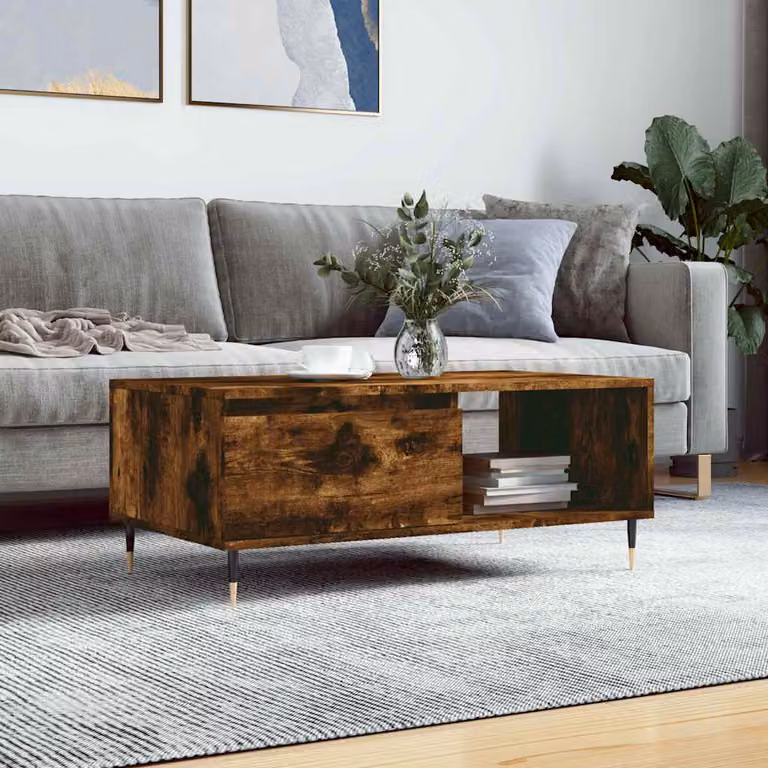 vidaXL Tavolino da Salotto Moderno in Rovere Fumo e Legno, L 90 cm x P 50 cm x H 36,5 cm