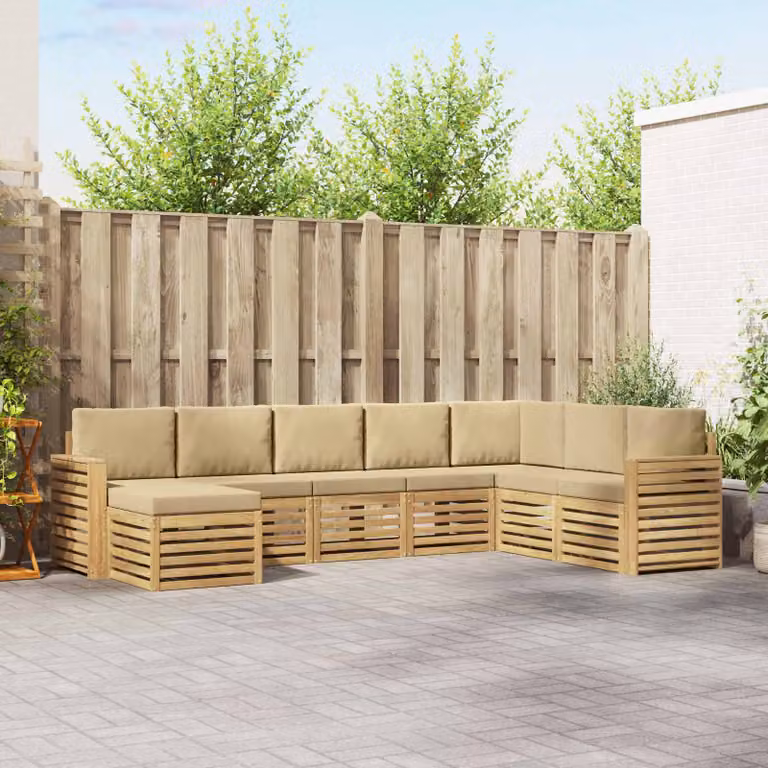 Set di divani da esterno vidaXL 8 pz in legno di acacia con cuscini Bianco e Beige