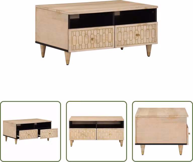 Tavolino The Living Store 80x54x40 cm in legno massiccio di mango