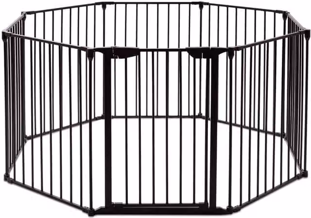 Cancelleto di Sicurezza, Barriera Protettiva per Camino Bambini Animali Domestici Scale, Pieghevole, Inclussa Una Porta e 8 Elementi Laterali, in Ferro, 500x 74,5cm (Nero)