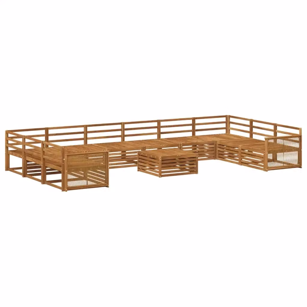 Set di divani da giardino a forma di U vidaXL in legno di acacia massello marrone con 11 pezzi e cuscini inclusi – 2