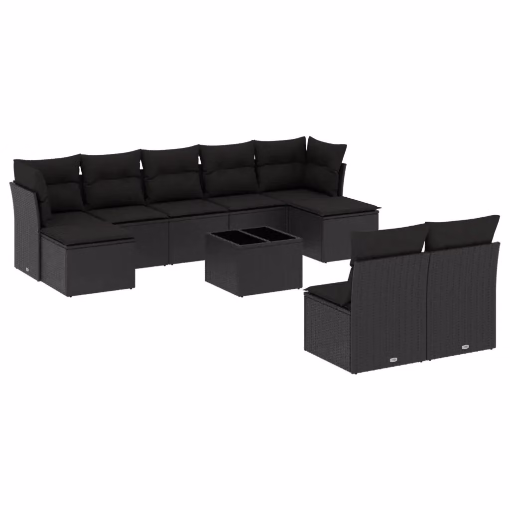Set di divani da giardino vidaXL in polyrattan nero con cuscini e tavolino da esterno a forma di U – 2