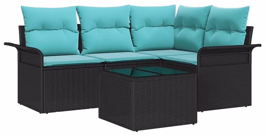 Set Divano da Giardino con archiviazione 5 pcs Nero polyrattan