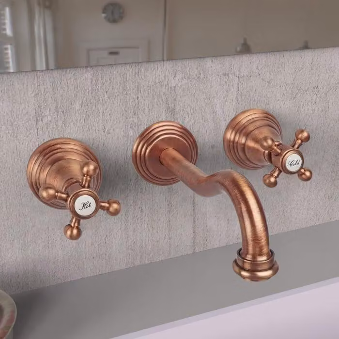 Rubinetto da parete per lavabo a tre fori, modello Kronenbach IOTA 2.0, altezza 24,5 cm