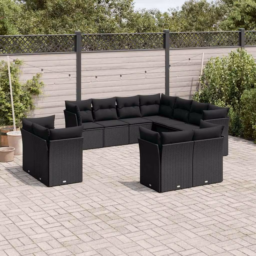 vidaXL Set Divani da Giardino 11 pz a Forma a L con Cuscini in Polyrattan e Struttura in Acciaio Nero – 1