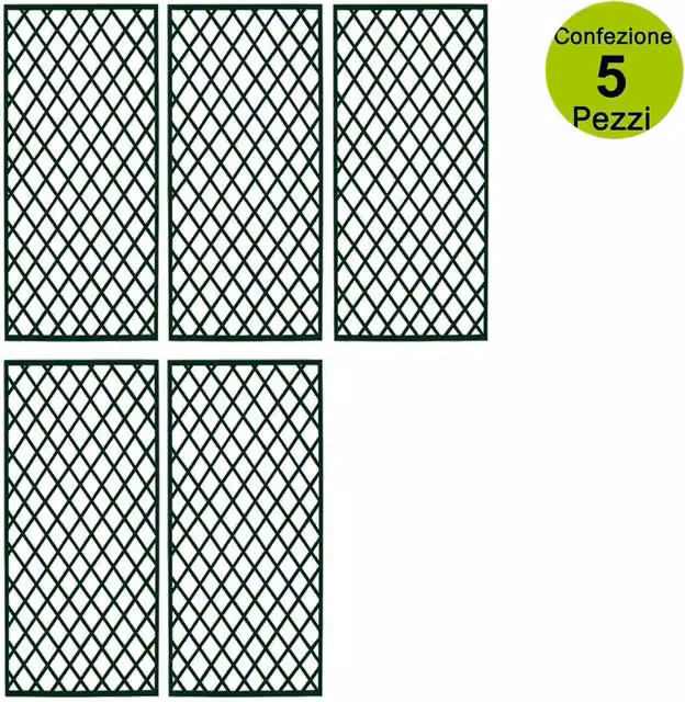Multipack 5 pz tralicci fissi con cornice in legno duro colore verde 0,60 x h 1,80 metri