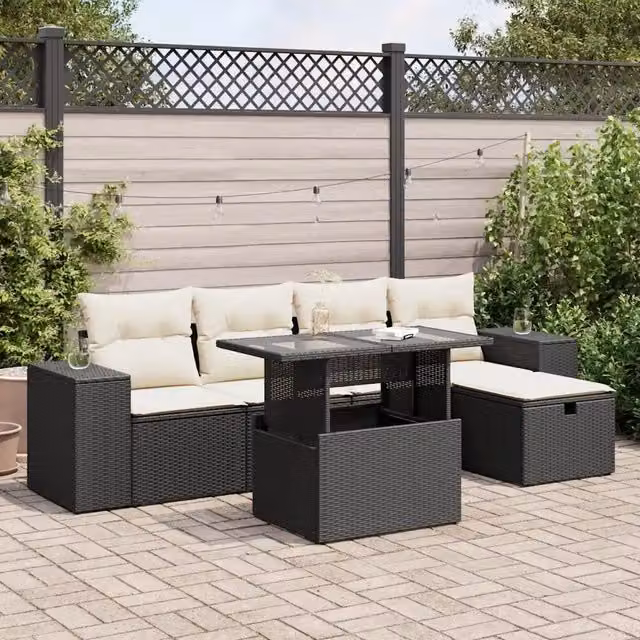 Set Divano da Giardino 6 pz con Cuscini Nero in Polyrattan 3327926