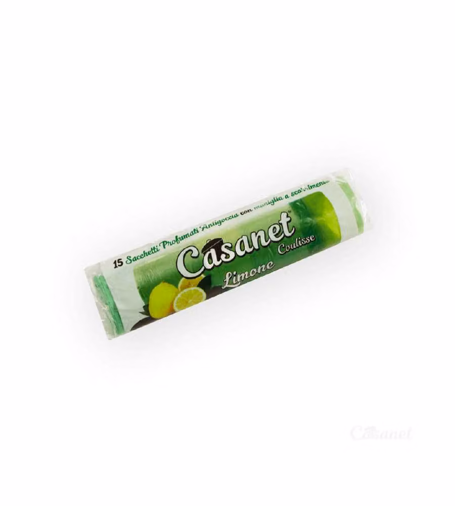 15 sacchi per la spazzatura verde con maniglia e profumo Limone 55 x 65 cm