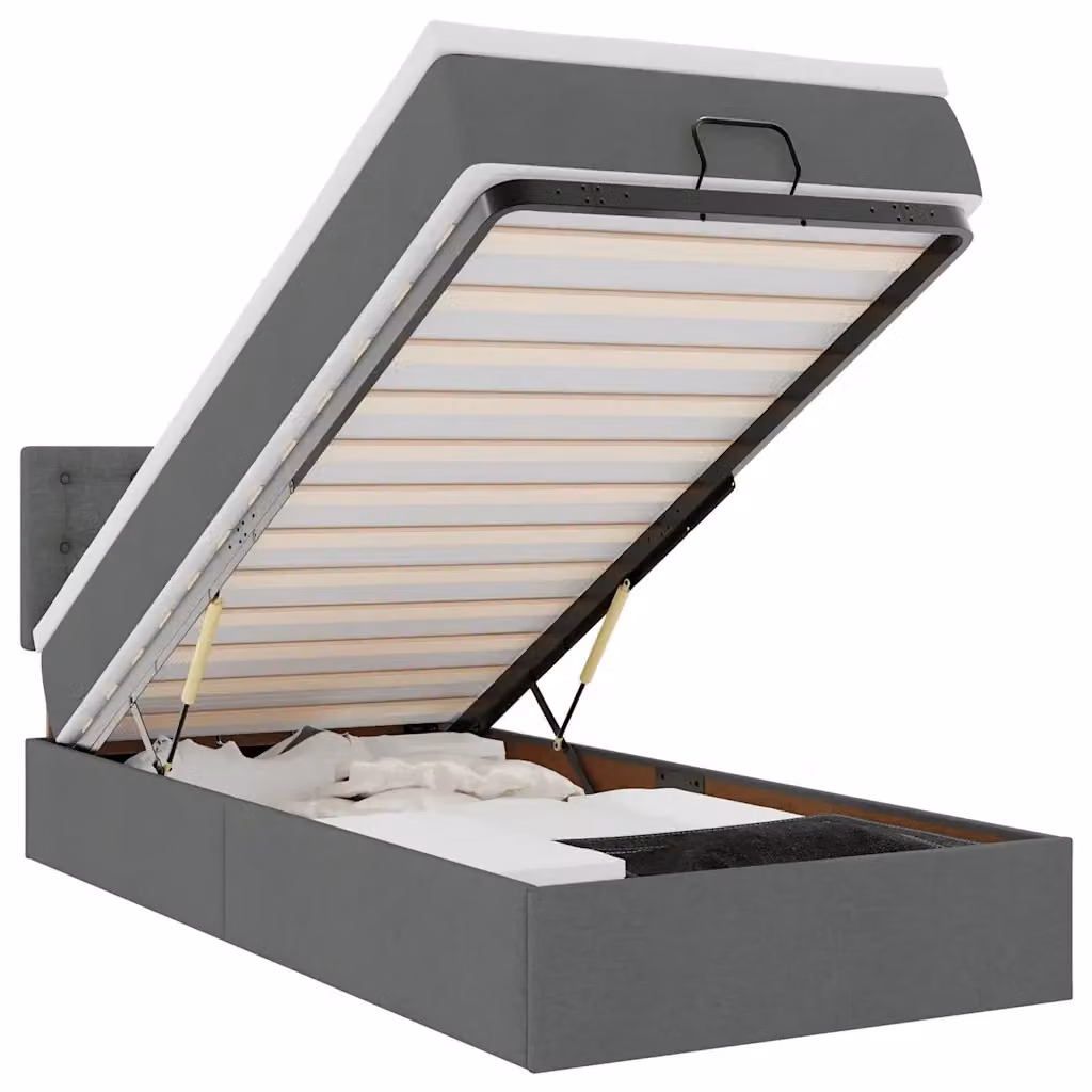 Letto con contenitore a sollevamento e materasso vidaXL in tessuto grigio e bianco, L/P/H: 190 x 90 x 40 cm – 2