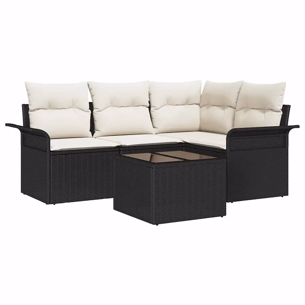 Set Divano da Giardino a L vidaXL 5 Pezzi Nero con Cuscini e Tavolino in Polyrattan e Metallo – 2