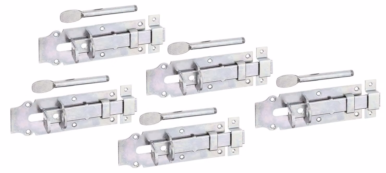 Alberts 841126 Catenaccio per porta stabile, diritto, con maniglia piatta e anello fisso, zincato, passivato a film spesso, piastra 180 x 64 mm, set da 5