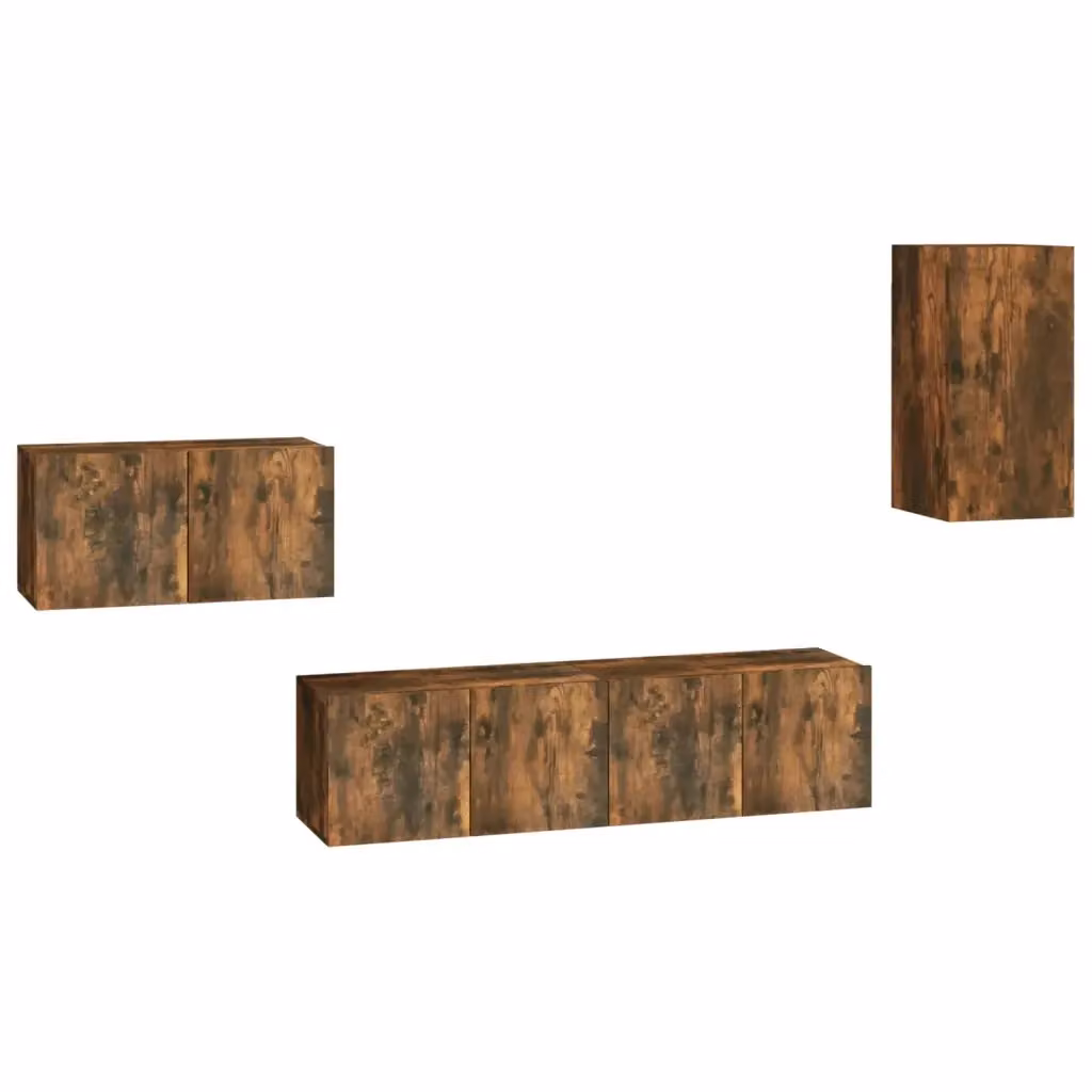 Set di 4 mobili porta TV vidaXL in legno rovere color marrone per soggiorno con montaggio a parete – 2