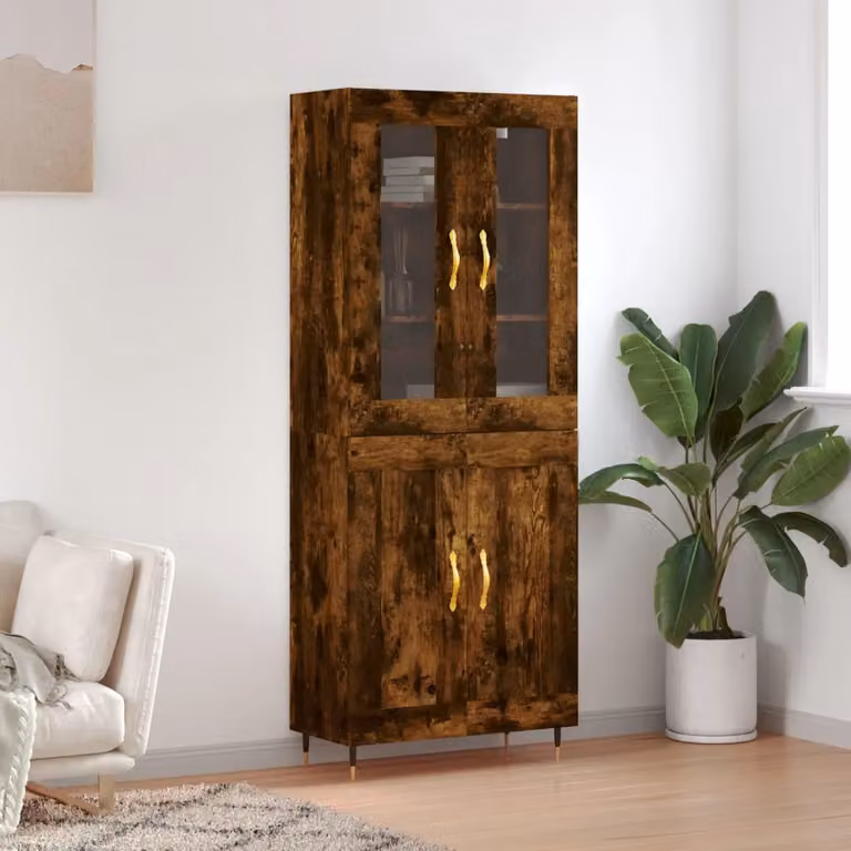 Credenza vidaXL in Rovere Fumo con Ante in Vetro e Ripiani Interni, L/P/H: 69,5 x 34 x 180 cm