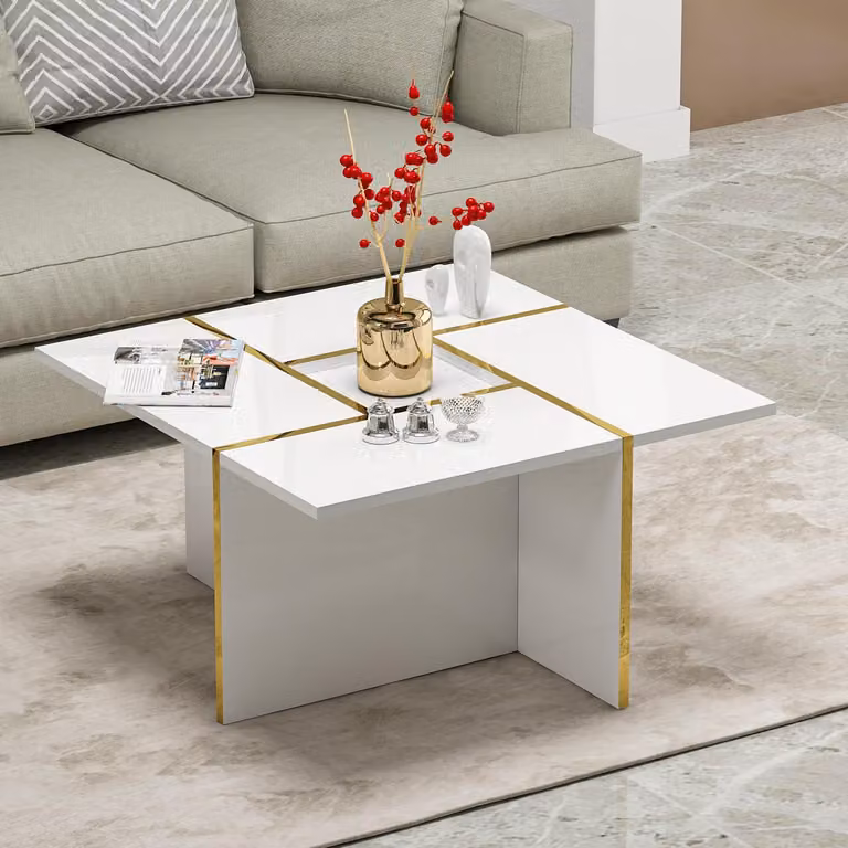 HOMIDEA Silva: Tavolino da salotto moderno con superficie di appoggio, dal design elegante (bianco lucido)