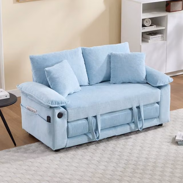 Divano letto imbottito 3 in 1 ¨C Minimal ¨C Blu con tasche laterali pieghevole