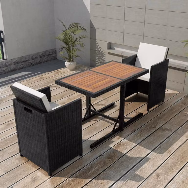 Maison Exclusive - Set da bistrot composto da 3 pezzi con cuscini, in rattan sintetico nero