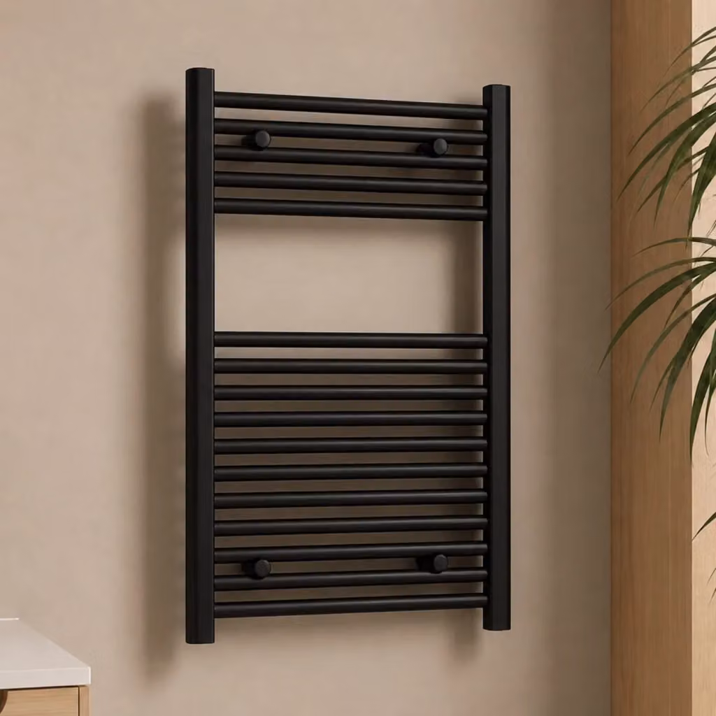 Scaldasalviette per bagno OGOMONDO in acciaio nero opaco con 16 tubi, H 77 cm x L 50 cm x P 45 cm – 2
