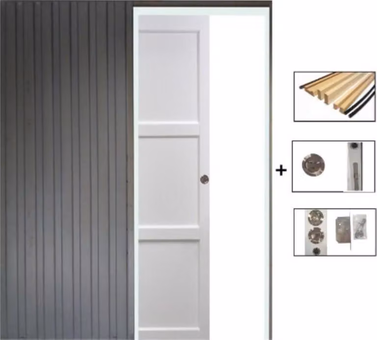 Porta scorrevole Korya bianca a 3 ante H204 x L93 cm, con incasso, kit di finitura Gd Menuserie