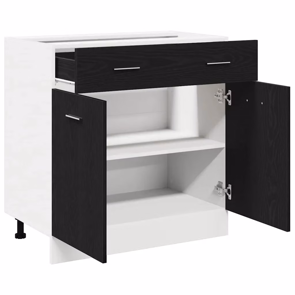 Mobiletto a parete moderno HELLOSHOP26 in legno composito nero con cassetto e ripiani, L: 80 cm, P: 31 cm, H: 81.5 cm – 2