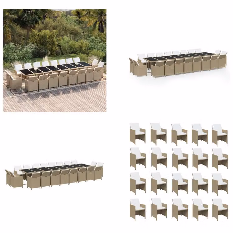 vidaXL Set da pranzo da giardino 21 pezzi con cuscini in polyrattan beige - Set da pranzo da giardino - Set da pranzo da esterno - Set da pranzo da giardino - Set da pranzo da giardino