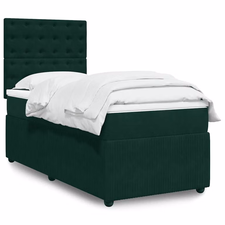 vidaXL Giroletto a Molle Ibrido con Materasso in Velluto Verde Scuro L: 100 cm, P: 200 cm