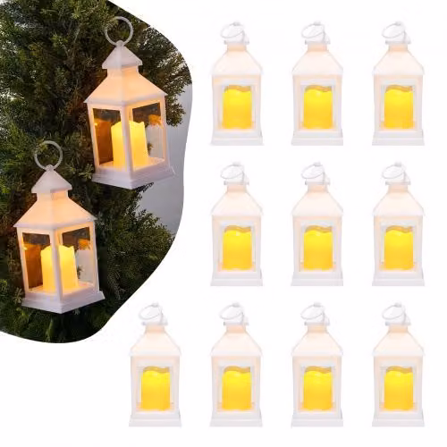 Set di 12 Lanterne Decorative VEVOR Bianche con Candele LED a Pilastro in Plastica e Vetro per Tavoli da Matrimonio e Feste