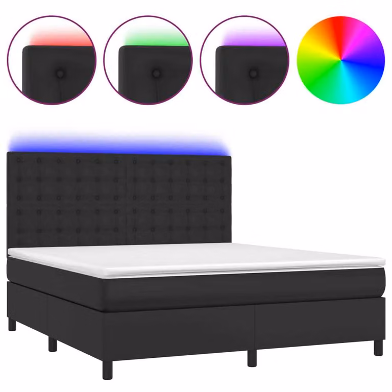 Giroletto a Molle con Materasso e LED Nero 160x200cm Pelle finta