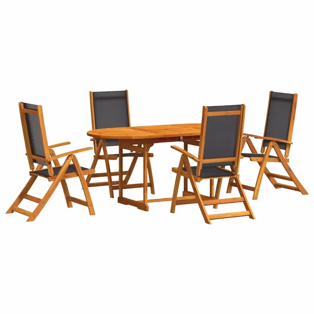 Set Pranzo da Giardino vidaXL in Legno di Acacia Olio e Textilene, Tavolo Rettangolare Estensibile e Sedie Pieghevoli, Marrone e Nero – 2