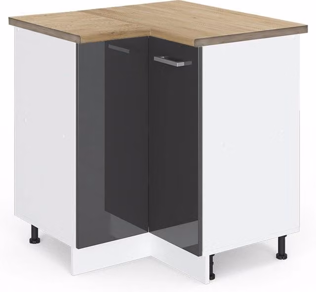 Mobile ad angolo cucina R-Line Antracite lucido/Bianco 75.6 cm, PL Rovere Vicco
