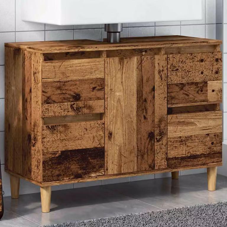 Mobile Lavabo vidaXL in Legno Antico Marrone con Cassetti e Ante, L 80 cm x P 33 cm x H 60 cm