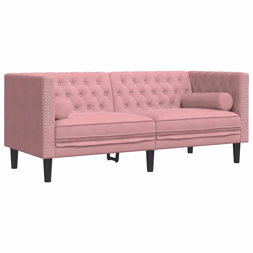 Divano Chesterfield a 2 posti vidaXL in velluto rosa con cuscini inclusi – 2