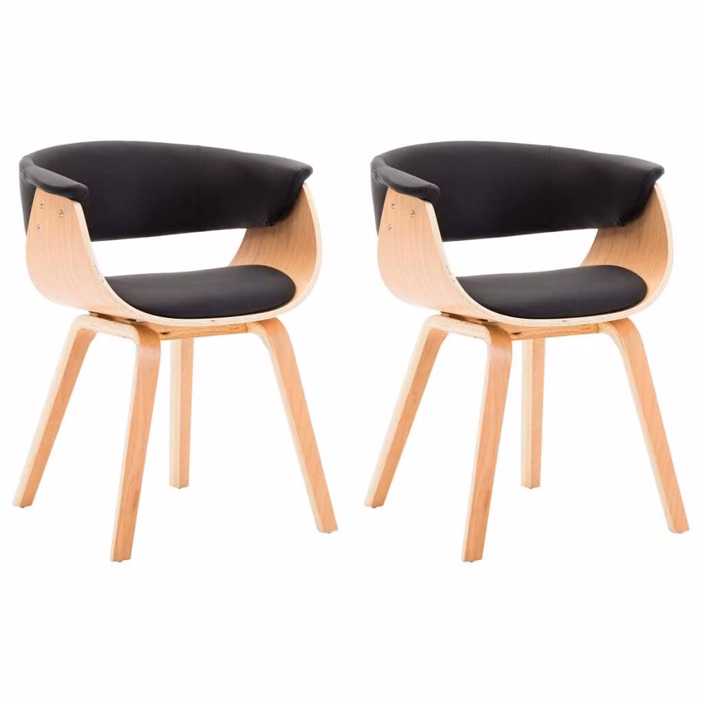 Sedie da Pranzo 2 pz Nere in Legno Curvato e Pelle finta
