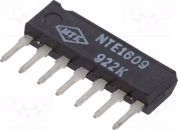 1x Circuito periferico a 18 VDC, tipo SIP7, con orologio RC. Canali: 1. NTE1609. Circuito di monitoraggio