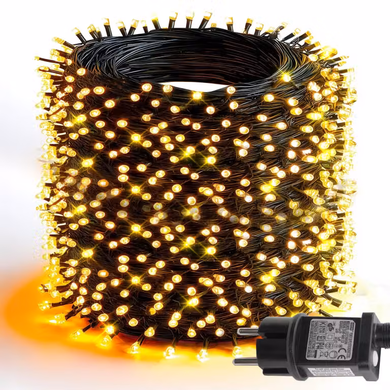 Catena luminosa a LED, 600 LED bianco caldo, 60 metri, impermeabile, 8 modalità
