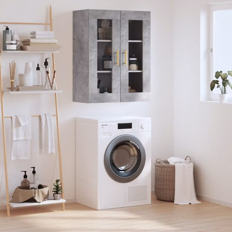 Mobile a parete vidaXL moderno in grigio con ante in vetro, L: 69,5 cm, P: 34 cm, H: 90 cm