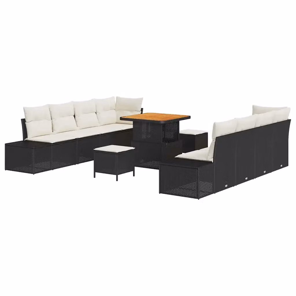 Set Divano da Giardino vidaXL a Forma a U in Polyrattan Nero con Cuscini e Tavolino da Esterno – 2