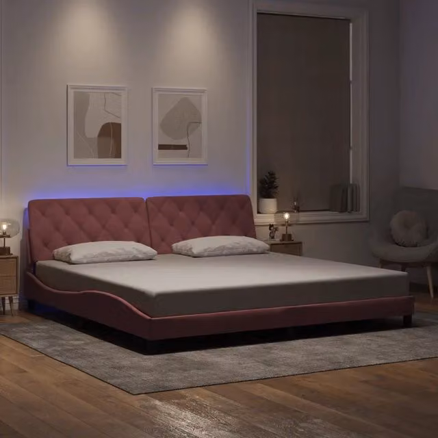 Giroletto con LED senza Materasso Rosa 200x200 cm in Velluto 3213878