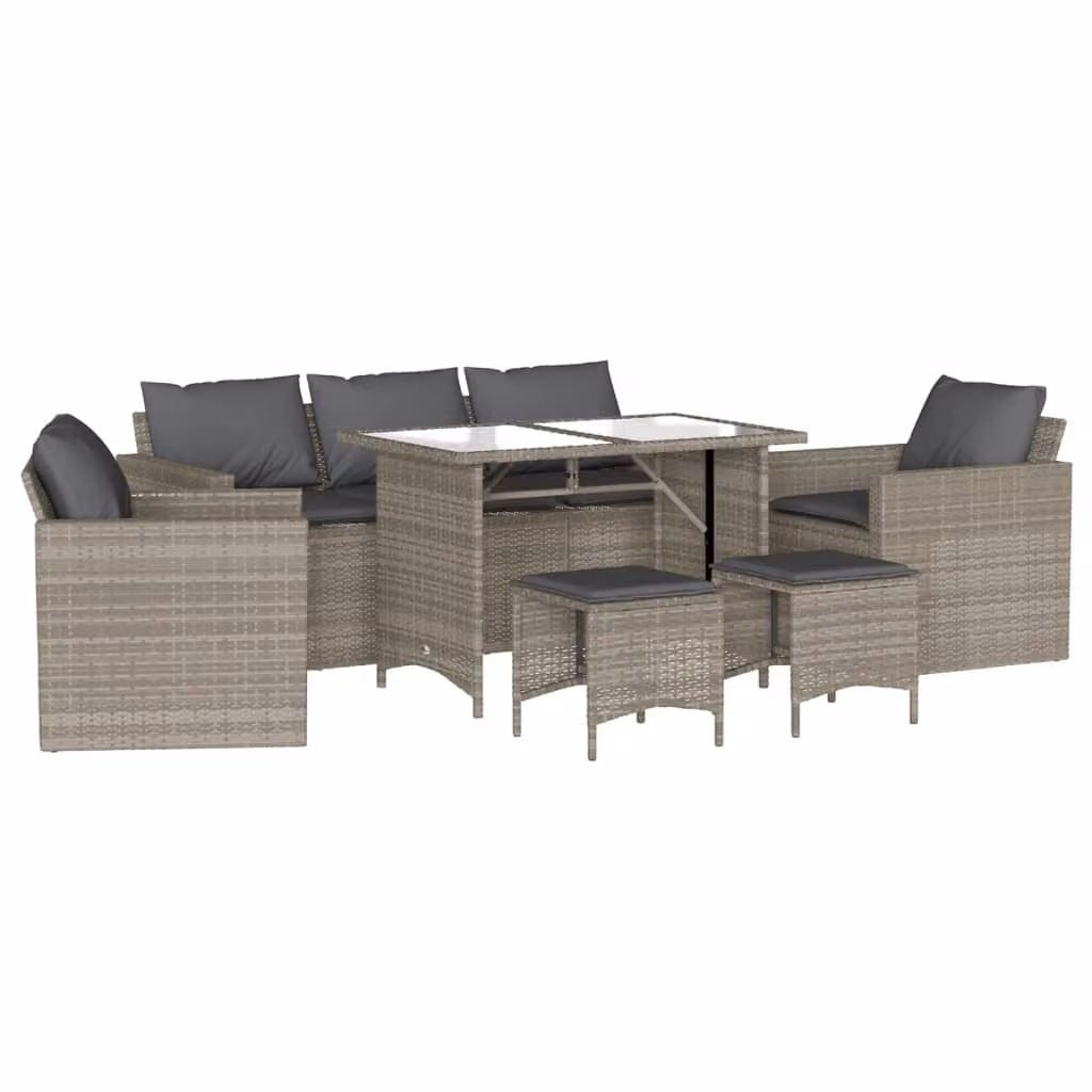 Set Divano da Giardino 6pz con Cuscini Grigio Chiaro Polyrattan