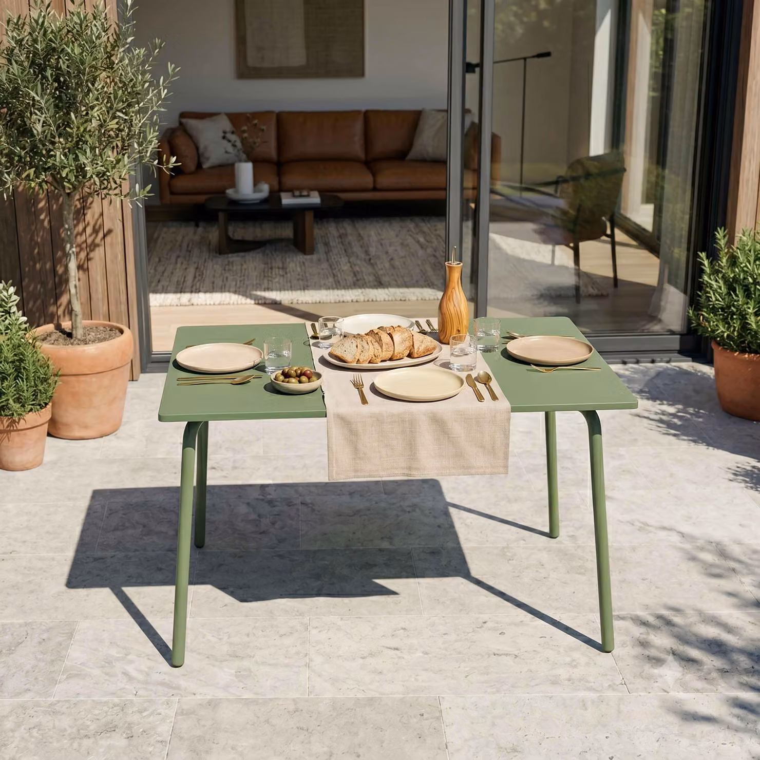 Tavolo da giardino in acciaio verde cactus - Oviala Palavas