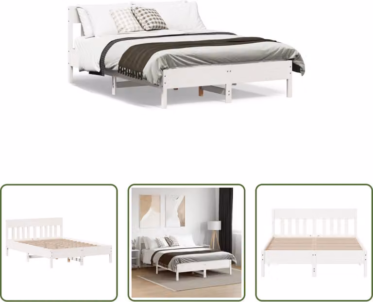 The Living Store Letto in legno massiccio senza materasso bianco 150x200 cm in legno di pino