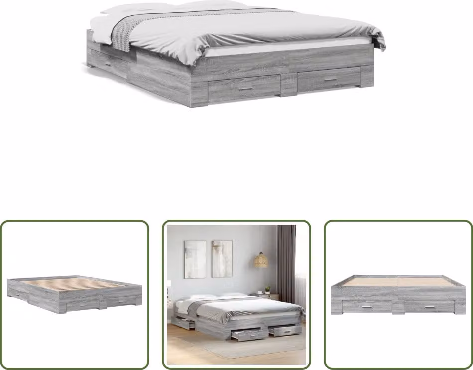The Living Store Struttura letto con cassetti Grey Sonoma 160x200 cm in materiale ligneo