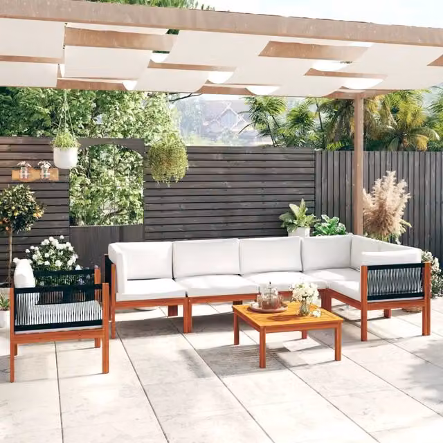 Set da giardino 7 pezzi con cuscini crema 63x63 cm 3057905