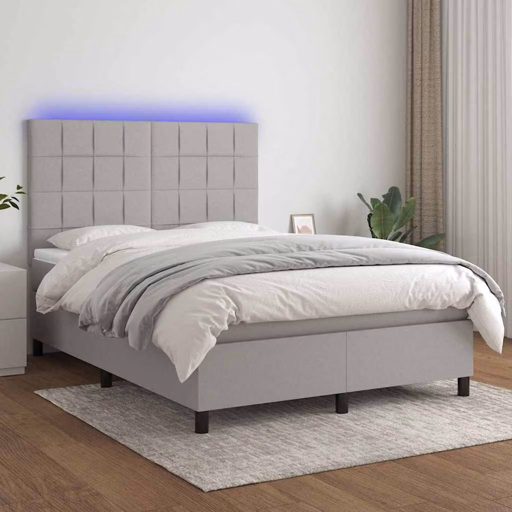 Letto Ibrido con Materasso e Illuminazione LED vidaXL in Tessuto Grigio Chiaro e Bianco L/P/H: 140 x 190 x 128 cm – 1