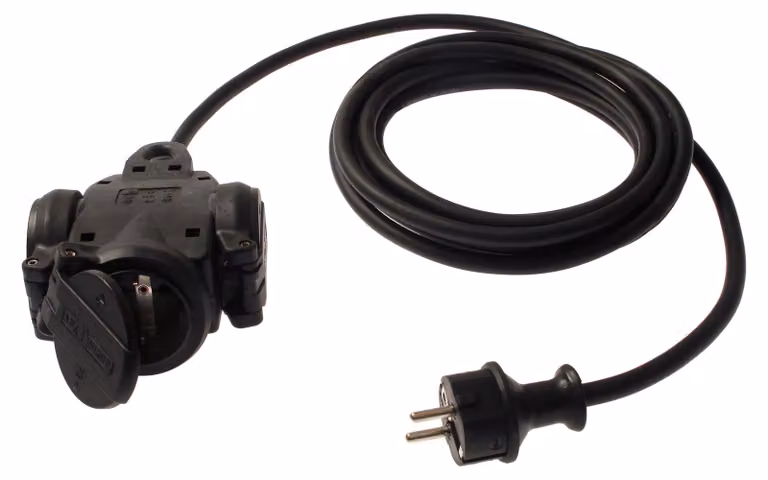 AS SCHWABE Scatola di derivazione a 3 vie in gomma piena con coperchi incernierati IP44 e occhiello per l'appendimento 5m H07RN-F 3G2,5 (