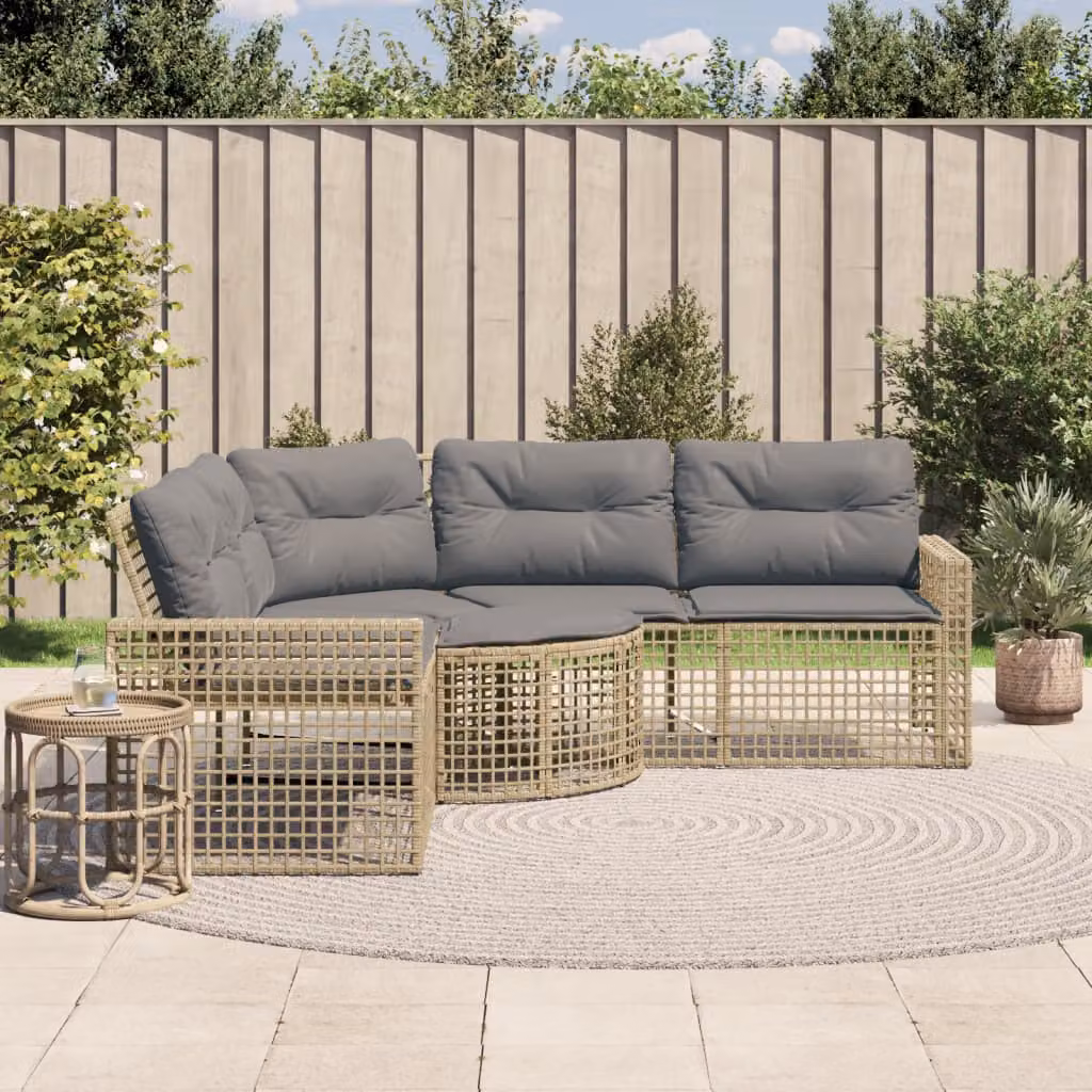 vidaXL Divano da Giardino a L con Pouf Beige e Grigio con Cuscini Imbottiti e Rivestimenti Rimovibili