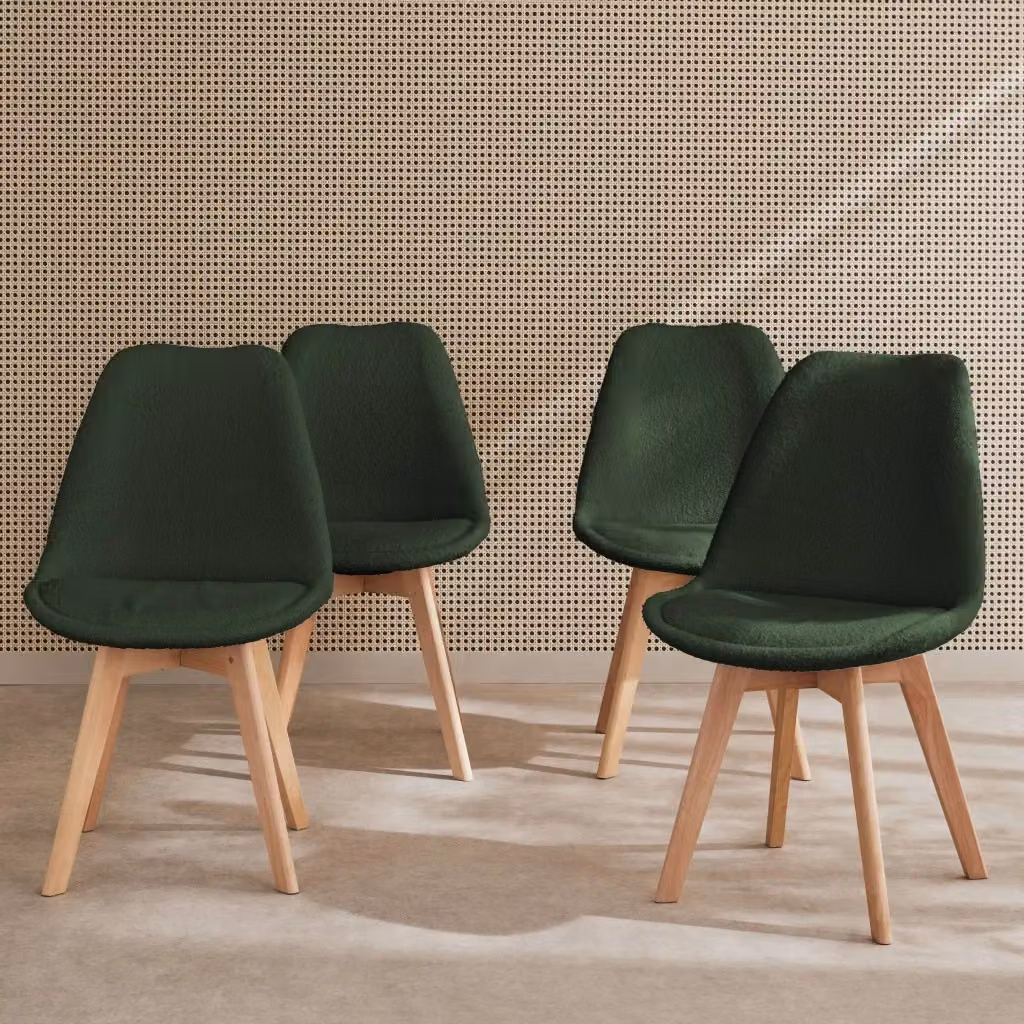 Set di 4 sedie scandinave Sweeek in tessuto bouclé verde con gambe in legno di faggio – 2