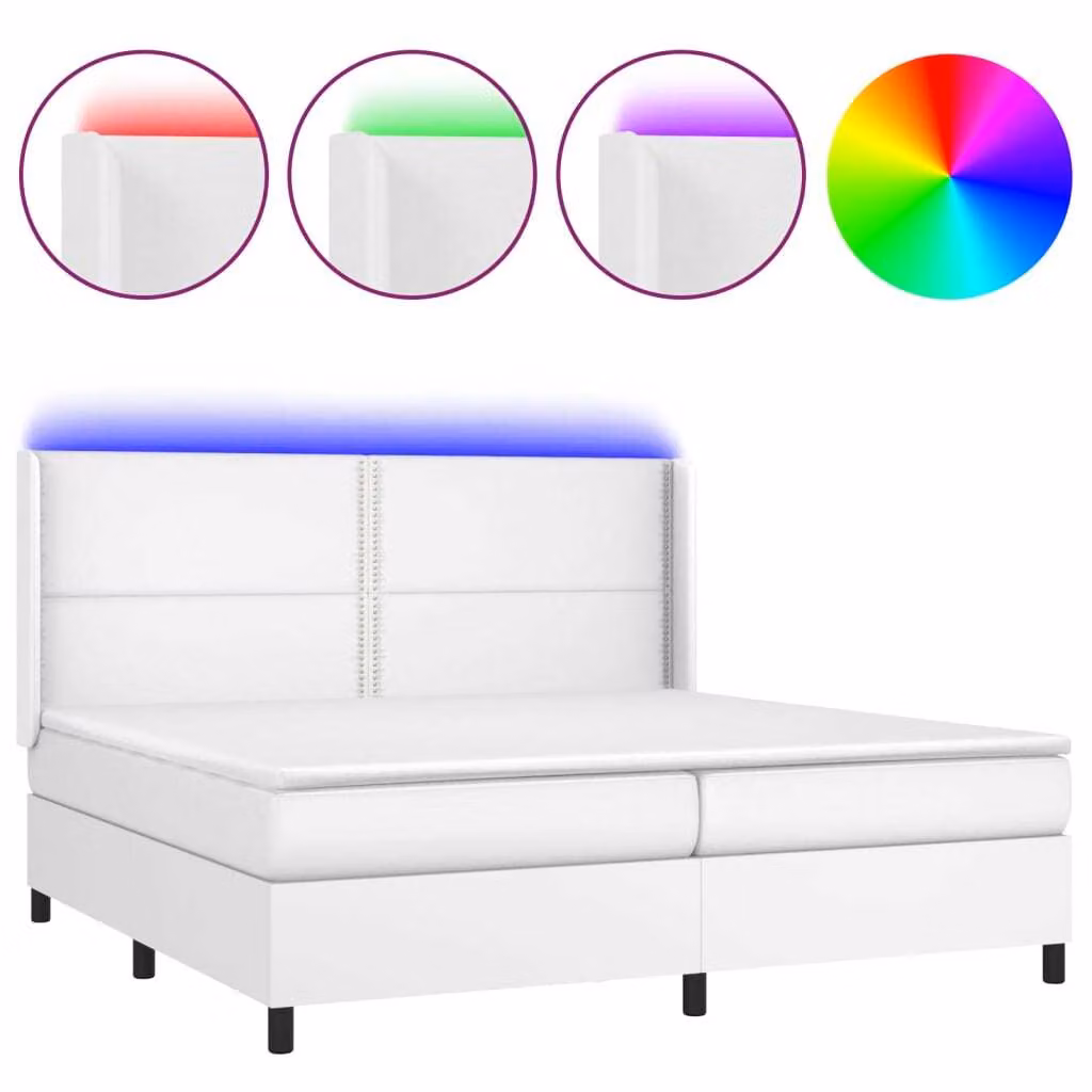 Giroletto Molle con Materasso e LED Bianco 200x200cm Pelle finta