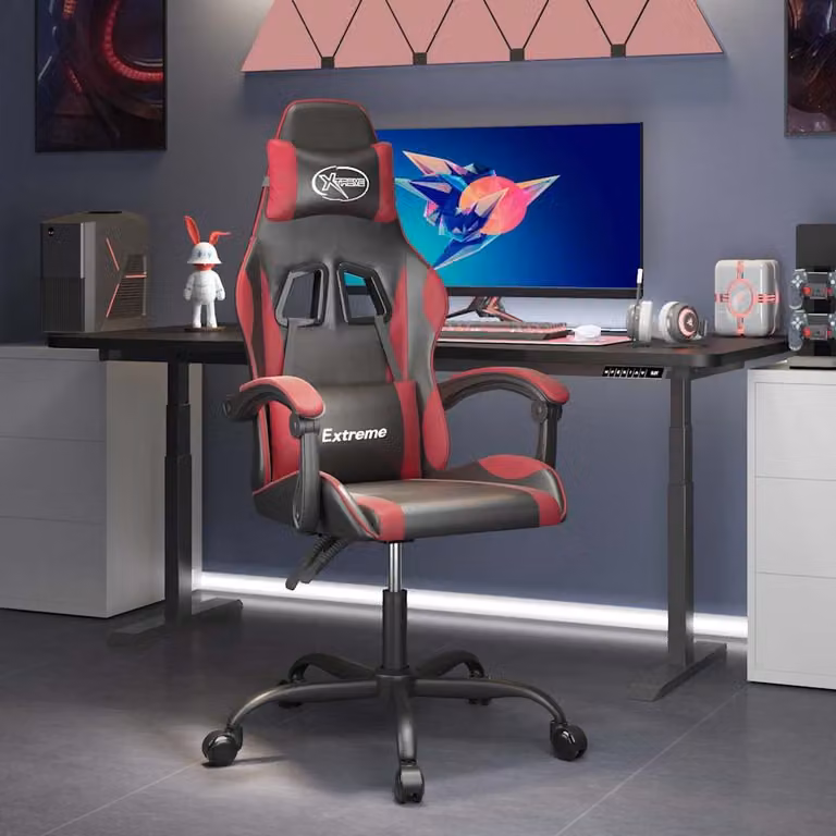 Sedia Gaming vidaXL in Similpelle Nero e Rosso con Poggiatesta e Ruote